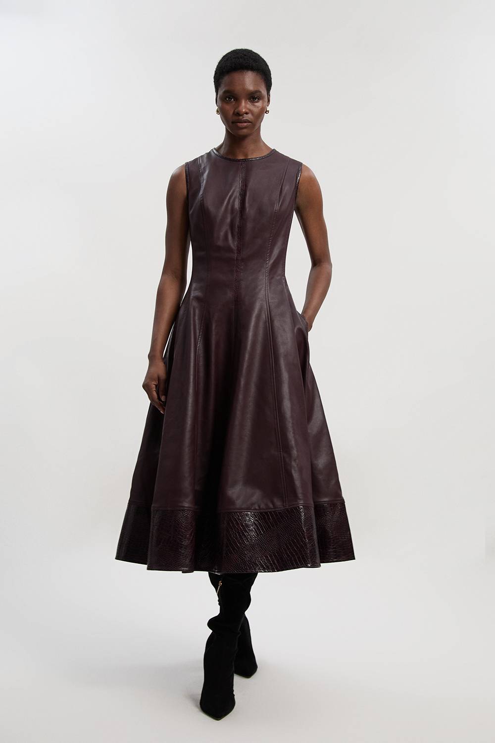 KarenMillen Robe Mi-Longue en synthétique Effet Crocodile