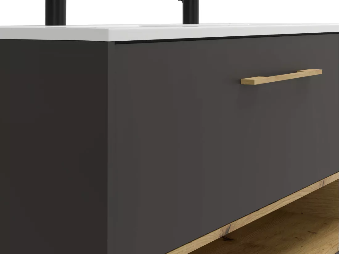 Meuble de salle de bain suspendu anthracite avec vasque à encastrer - 120 cm - YANGRA