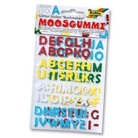Moosgummi Glitter Sticker, Buchstaben, sortiert in rot, weiß, grün, gelb und türkis, verschiedene Motive, 100 Stück - Ideal zum Verzieren und Dekorieren von Grußkarten, Schultüten usw.