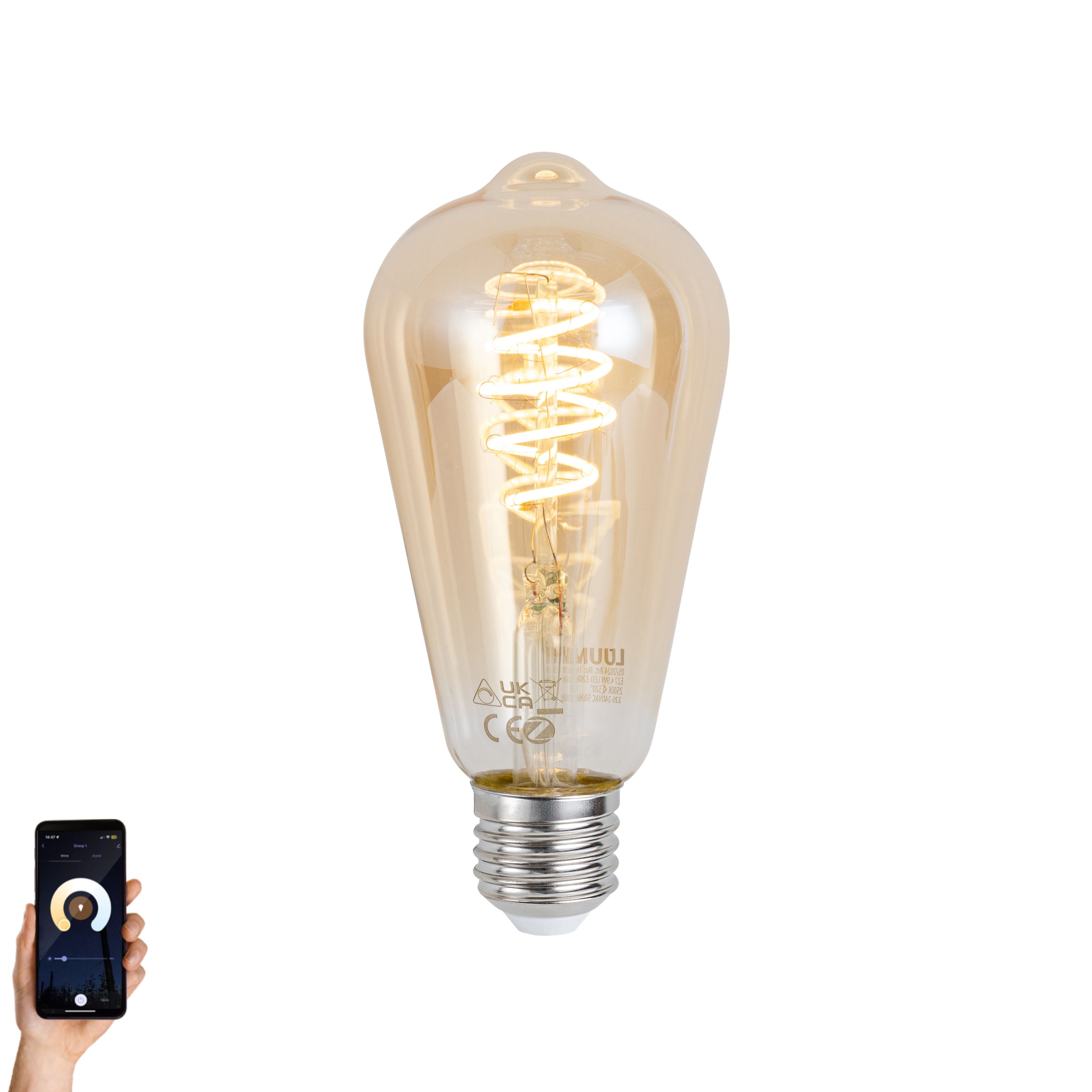 Smart E27 dimbare LED lamp ST64 amber 4.9W 320 lm 2500K