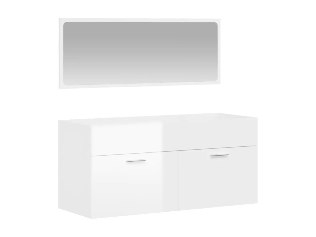 Armoire de bain avec miroir blanc brillant bois d'ingénierie