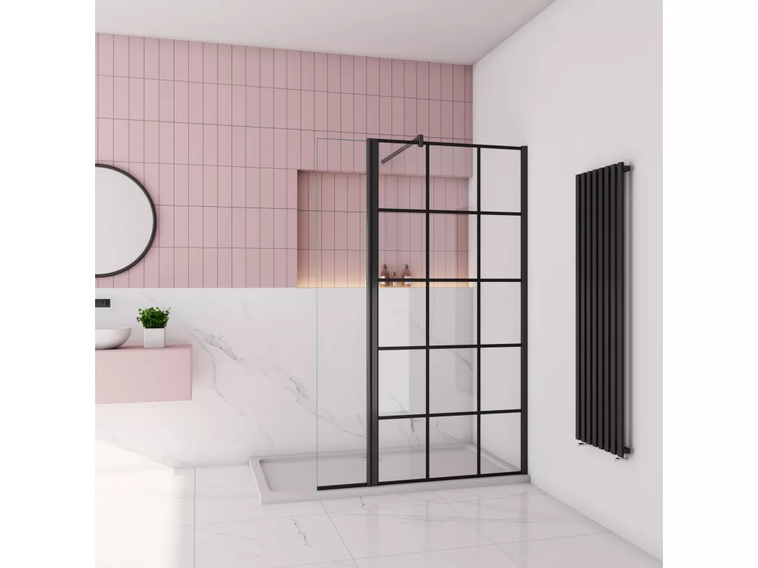 AICA paroi de douche industrielle 140x200cm avec un retour pivotant 30cm livré avec une barre de stabilisation 90cm