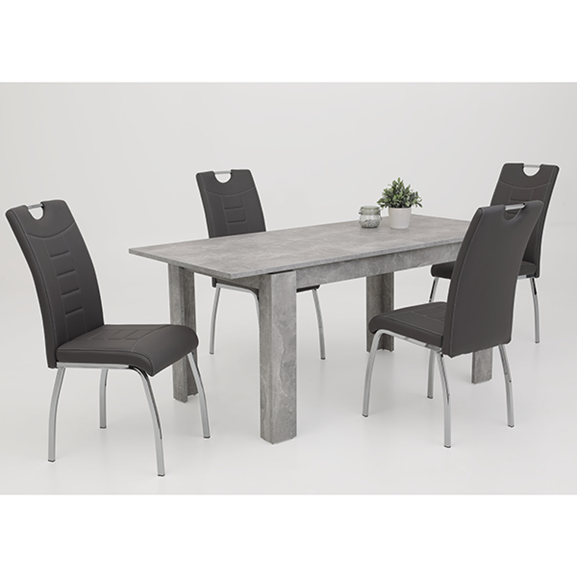 2er-Set Polsterstühle - grau-chromfarben - Kunstleder