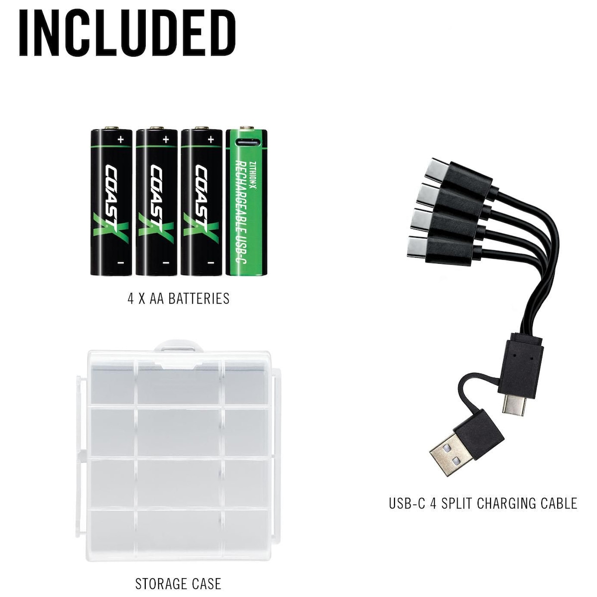 Coast ZXAA Zithion-X USB-C oppladbare litiumbatterier (4-pk)