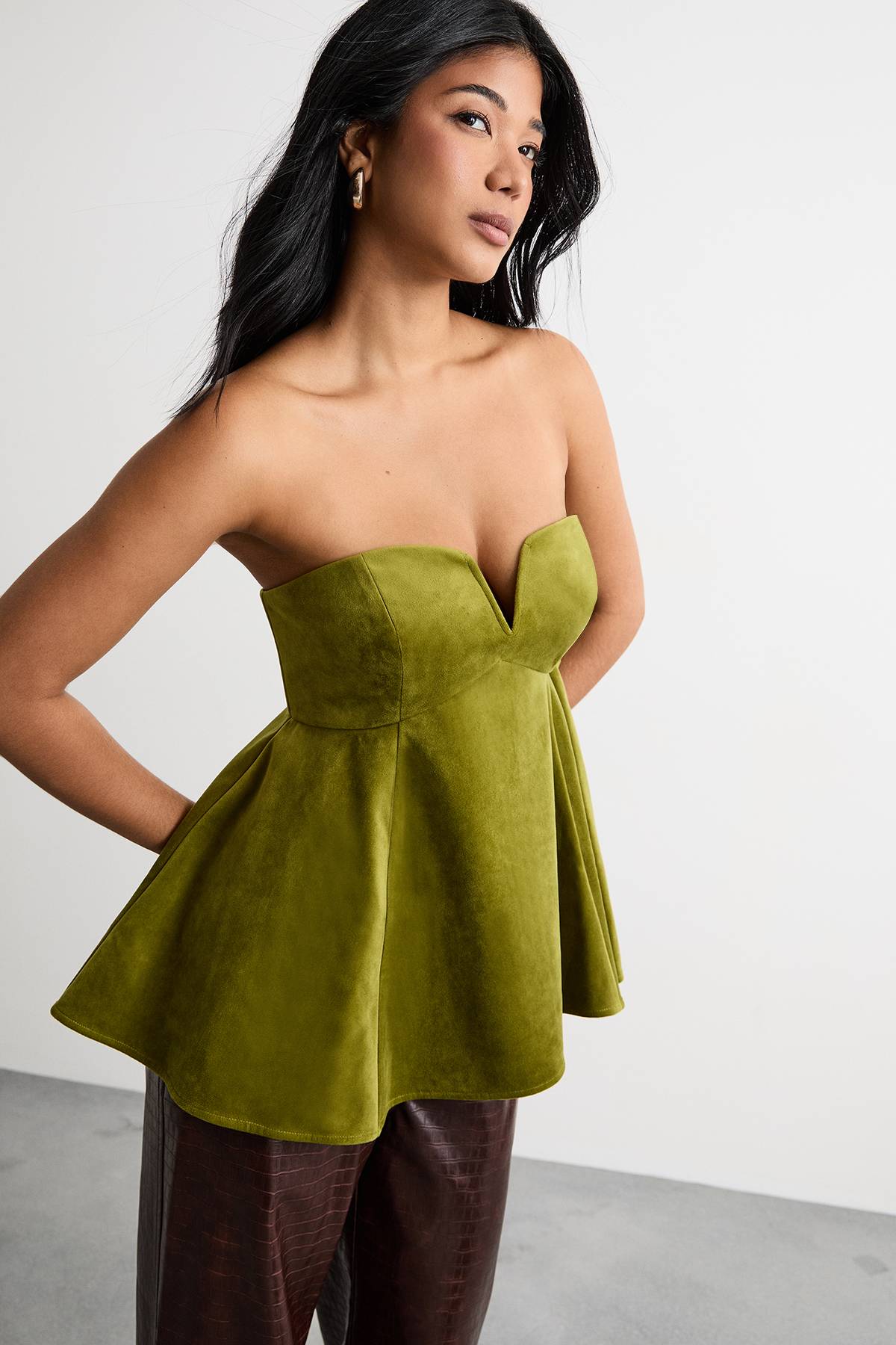 Warehouse Haut Bustier Ajusté en Velours Contrecollé