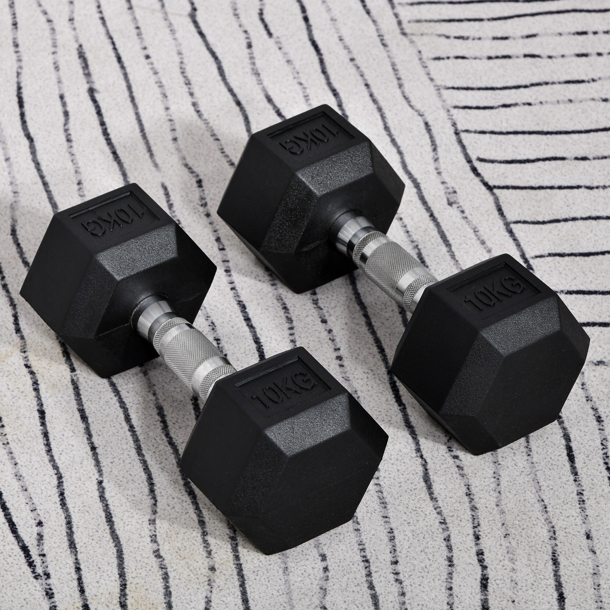 HOMCOM Kurzhantel 2er Set in Hexagon Form schwarz, silber 13,5B x 13,5T x 9,1H cm