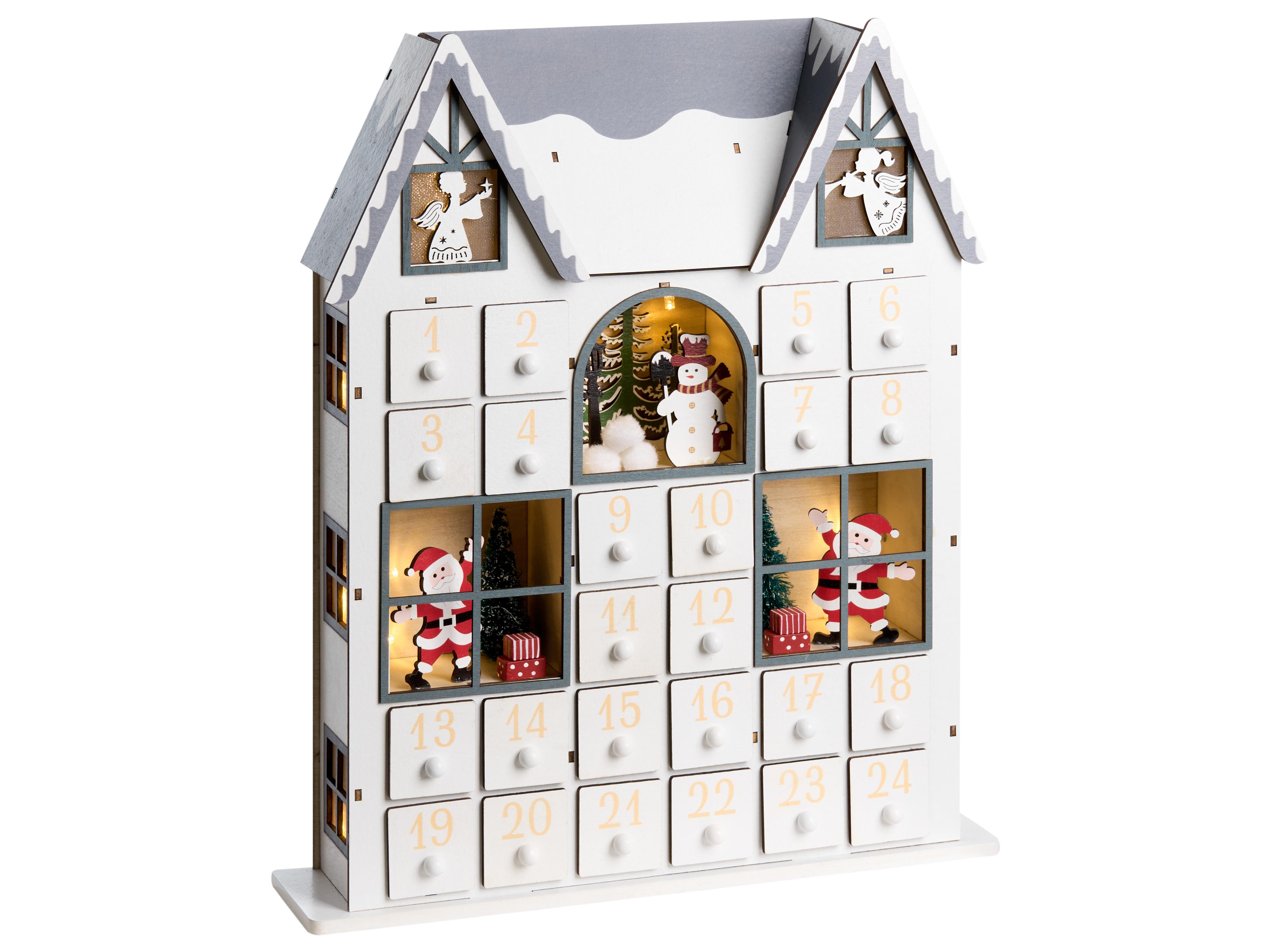 Kerstdecoratie LED FEMUND Adventskalender 40 cm Wit