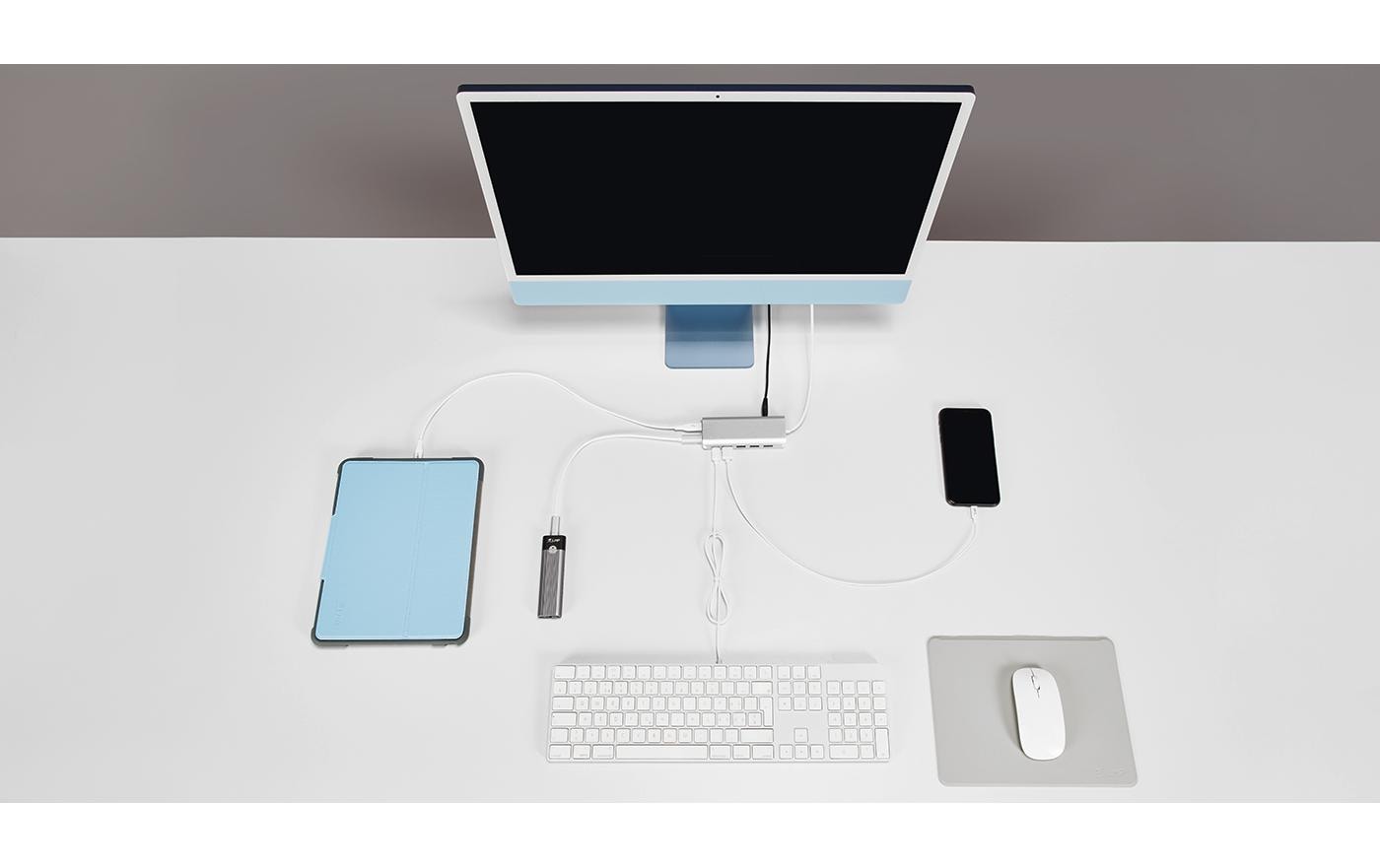 USB-Hub USB Type-C – USB-A 3.0, USB -C GrauUSB-Hub mit 3x USB-C und 4x USB-A Eingängen