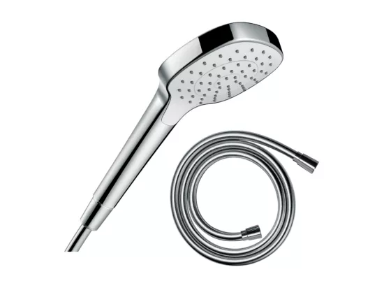 Pommeau de douche HANSGROHE Croma Select E EcoSmart blanc/chromé + flexible de douche 1,25 m HANSGROHE Isiflex chromé