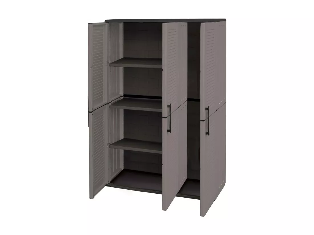 Armoire extérieure ou intérieure, 3 portes et 3 niveaux en polypropylène ajustables, 100% fabriqués en Itala, 102x37h163 cm, couleur grise