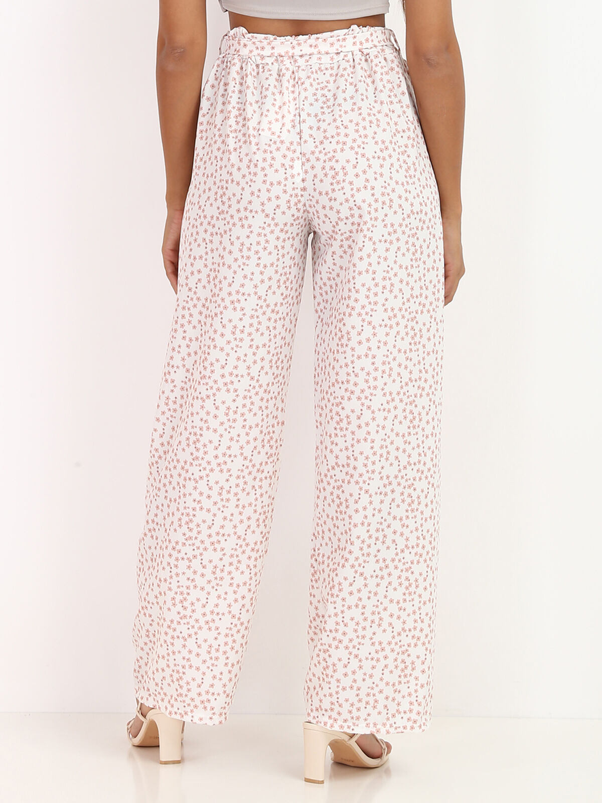 Pantalon à motifs petites fleurs- Blanc