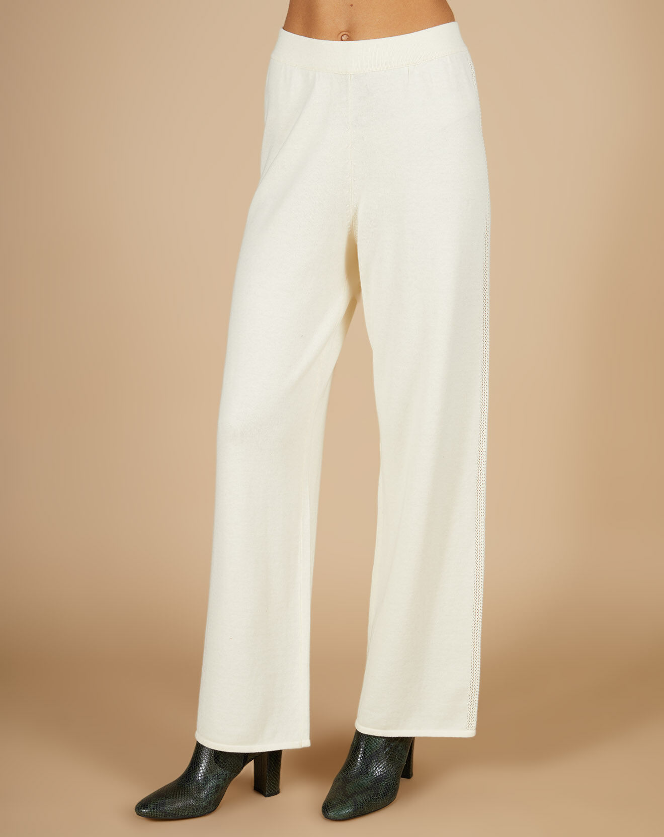 Cashmere Tribu Pantalon en Coton & Cachemire Salomé blanc cassé
