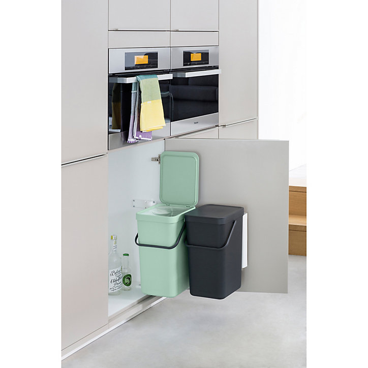 Lot de 2 poubelles de tri Brabantia Sort & Go 2 x 16 L gris et vert clair