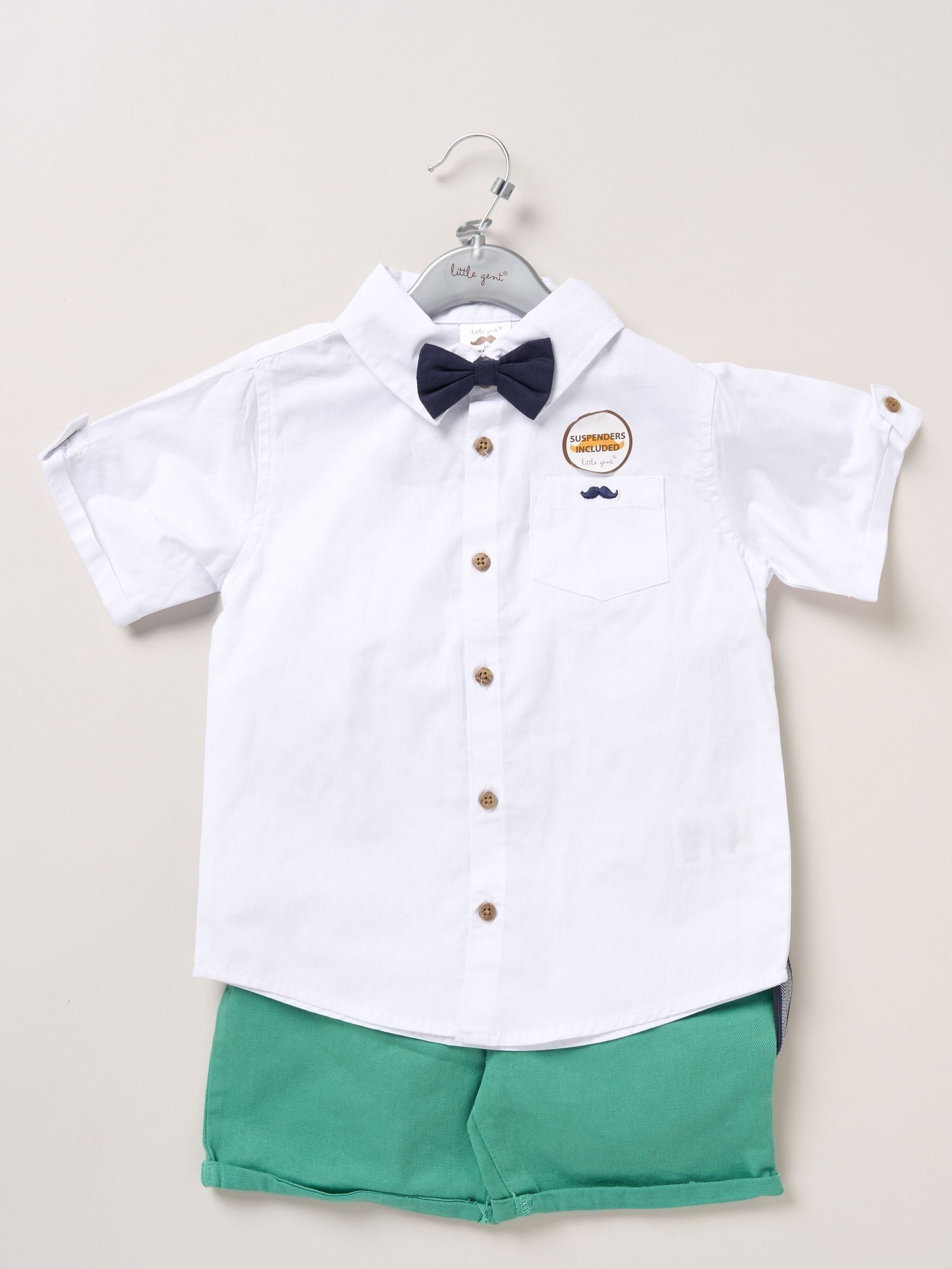Groen - Little Gent Shirt Shorts and Braces Outfit Set
