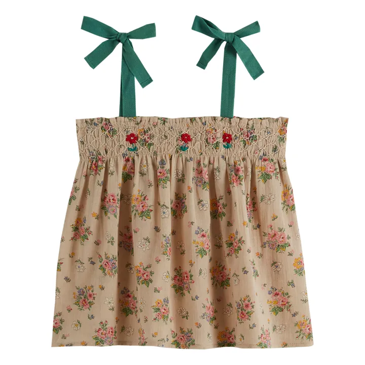 Emile et Ida Top Smocké Fleuri | Beige
