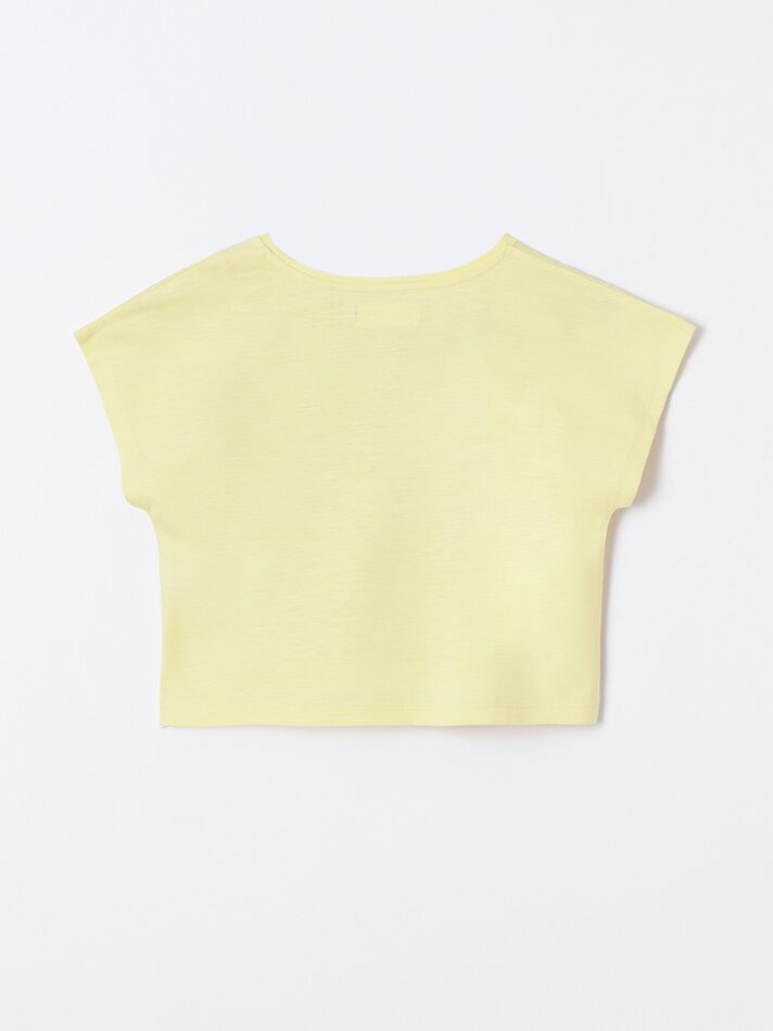 Camiseta cropped estampada - Amarelo claro