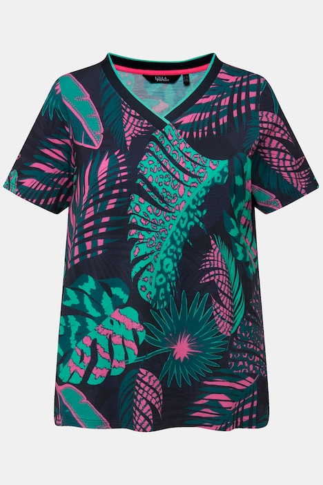 T-Shirt, Palmen, A-Linie, V-Ausschnitt, Halbarm