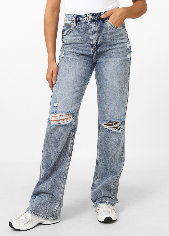 Straight leg 90’s jeans destroyed blauw