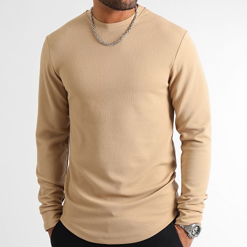 Tee Shirt Manches Longues Texturé Waffle 0554 Beige Foncé