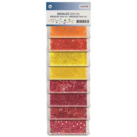 Glorex Rocailles Mix in rot, 40 g, 8 Farben einzeln gepackt