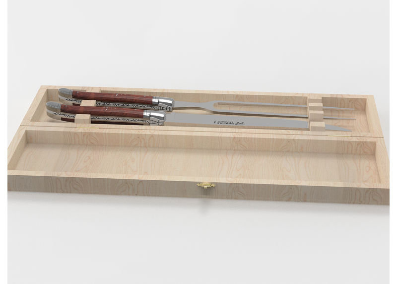 Service à viande Laguiole avec un manche en racine de bruyère et mitres en acier inoxydable