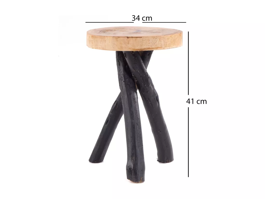 TABLE D'APPOINT À TROIS PIEDS TECK 40 Bois massif, rond 04 schwarz-natur