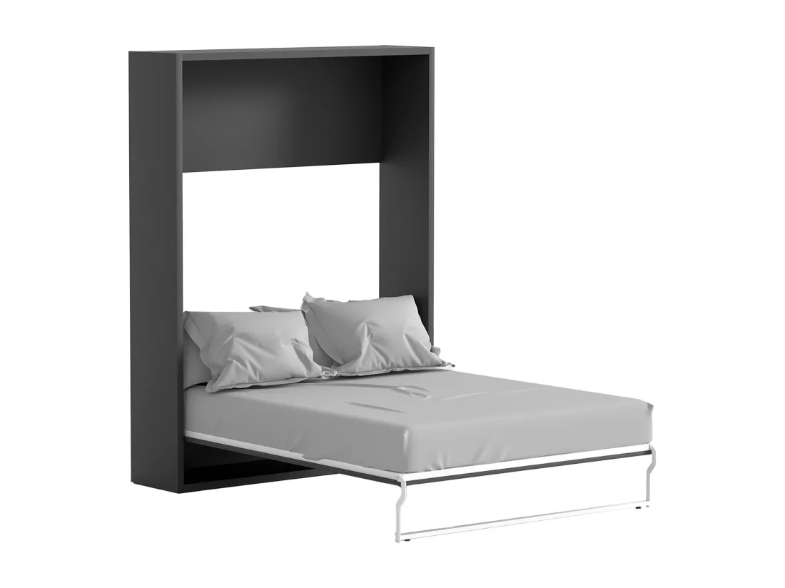 Lit escamotable 160 x 200 cm - Ouverture verticale manuelle - Anthracite et naturel - MALINA II