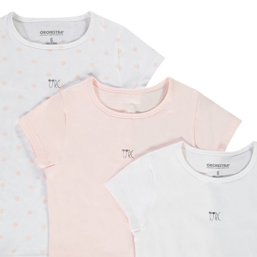 Lot de 3 maillots de corps manches courtes en jersey pour fille - Blanc
