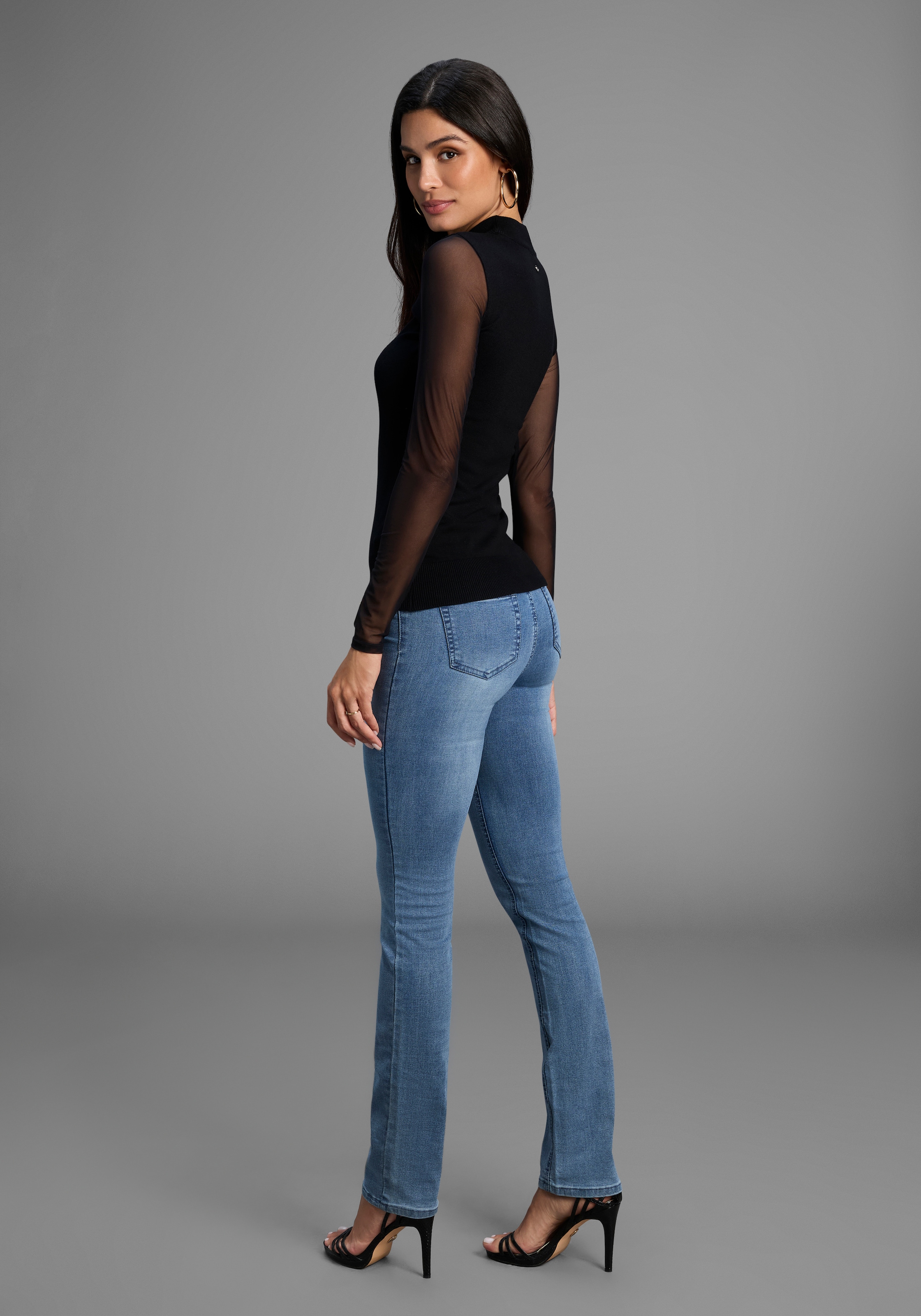 Laura Scott Stehkragenpullover , Feinstrickpullover in enger Passform mit Mesh - NEUE KOLLEKTION