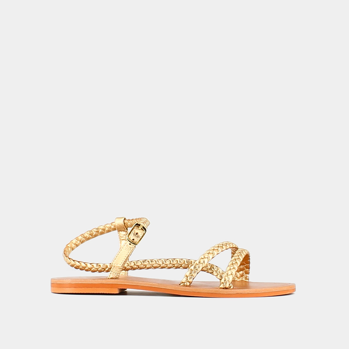 Sandales à brides  en cuir métallisé or