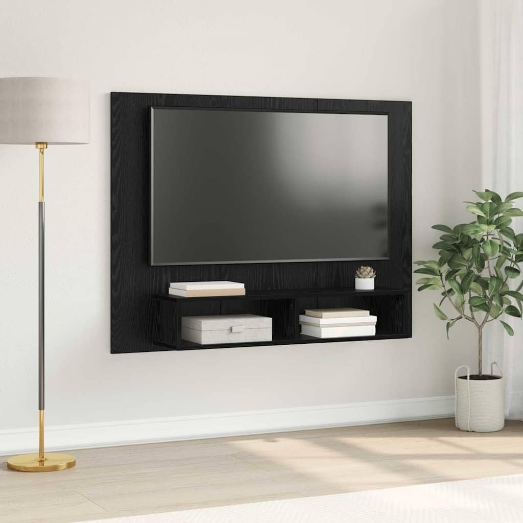 Wand TV Schrank Schwarz Eichen-Optik, 120x23.5x90 cm, schwebendes Mediencenter, modulares Design für Wohnzimmer, Schlafzimmer, robuste TV Konsole ZD7673844