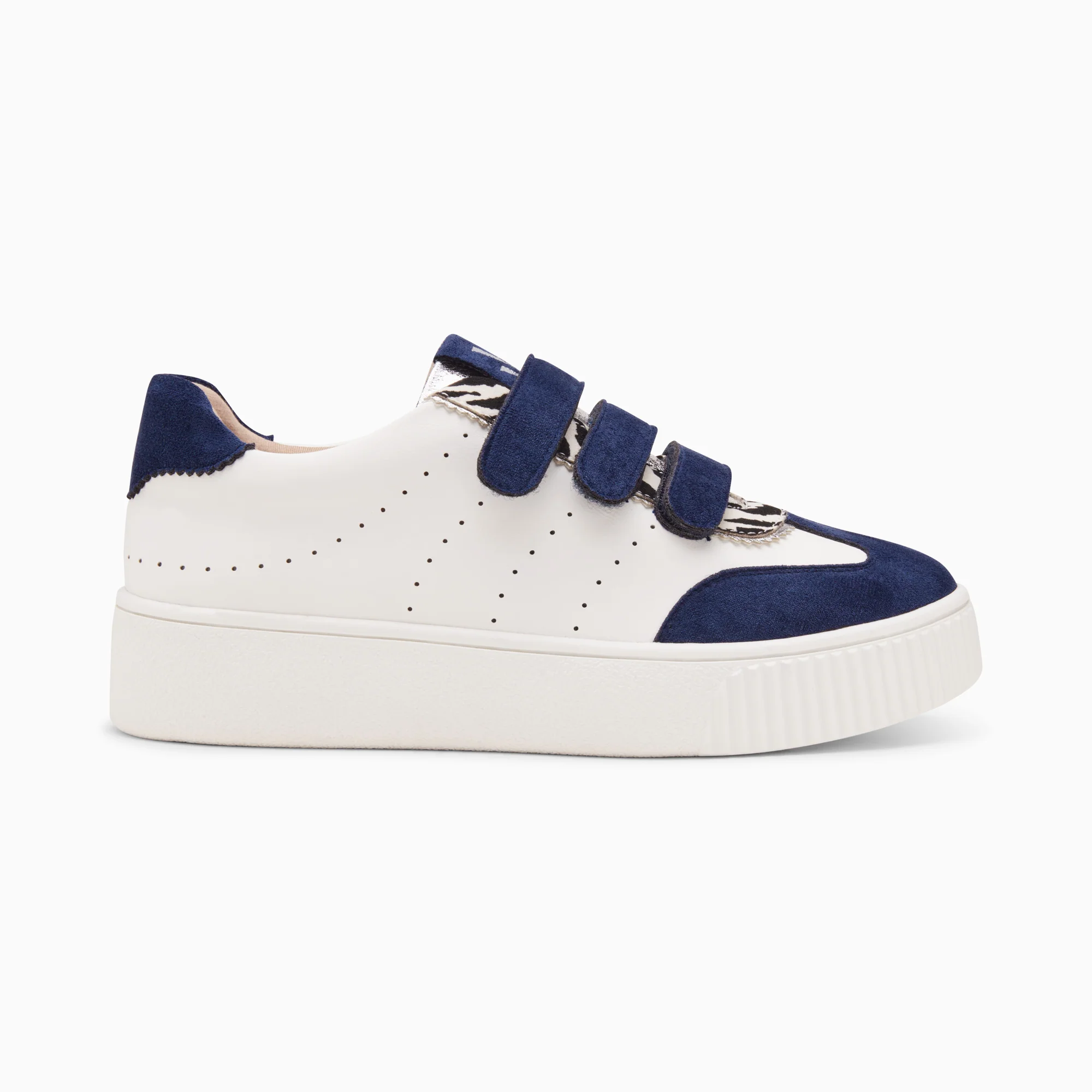 Sneakers-Baskets Marie blanc et bleu marine à scratchs