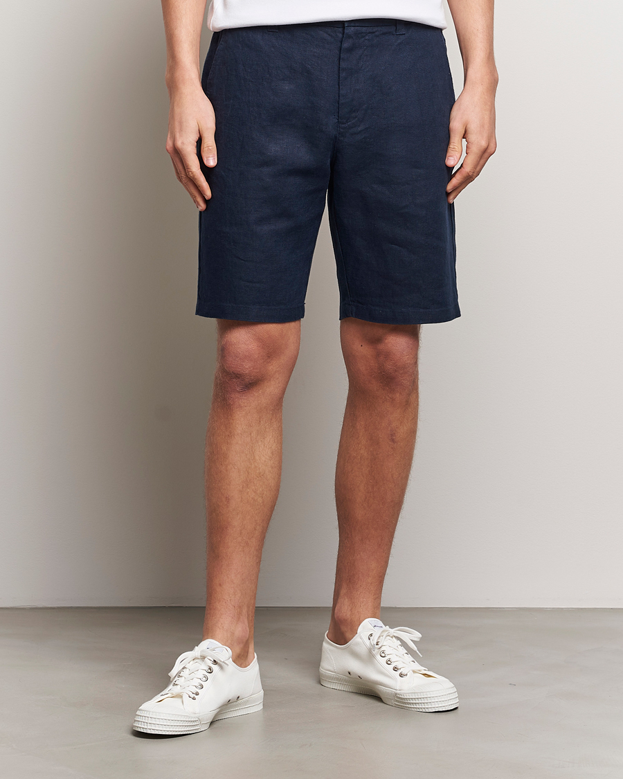 NN07 Crown Linen Shorts Navy Blue