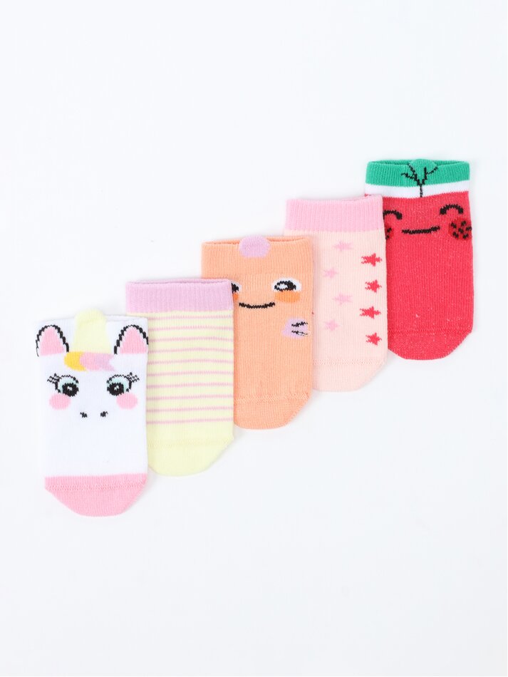 Pacote com 5 pares de meias estampadas em relevo - Cores variadas