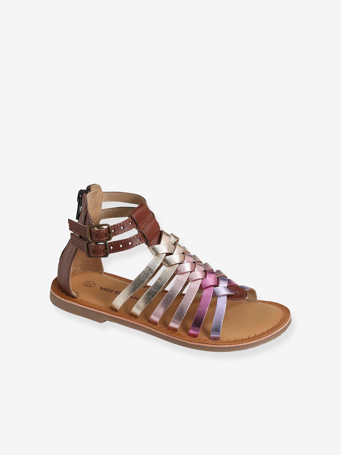 Sandálias de couro estilo alpargata para meninas, cinza metálico médio