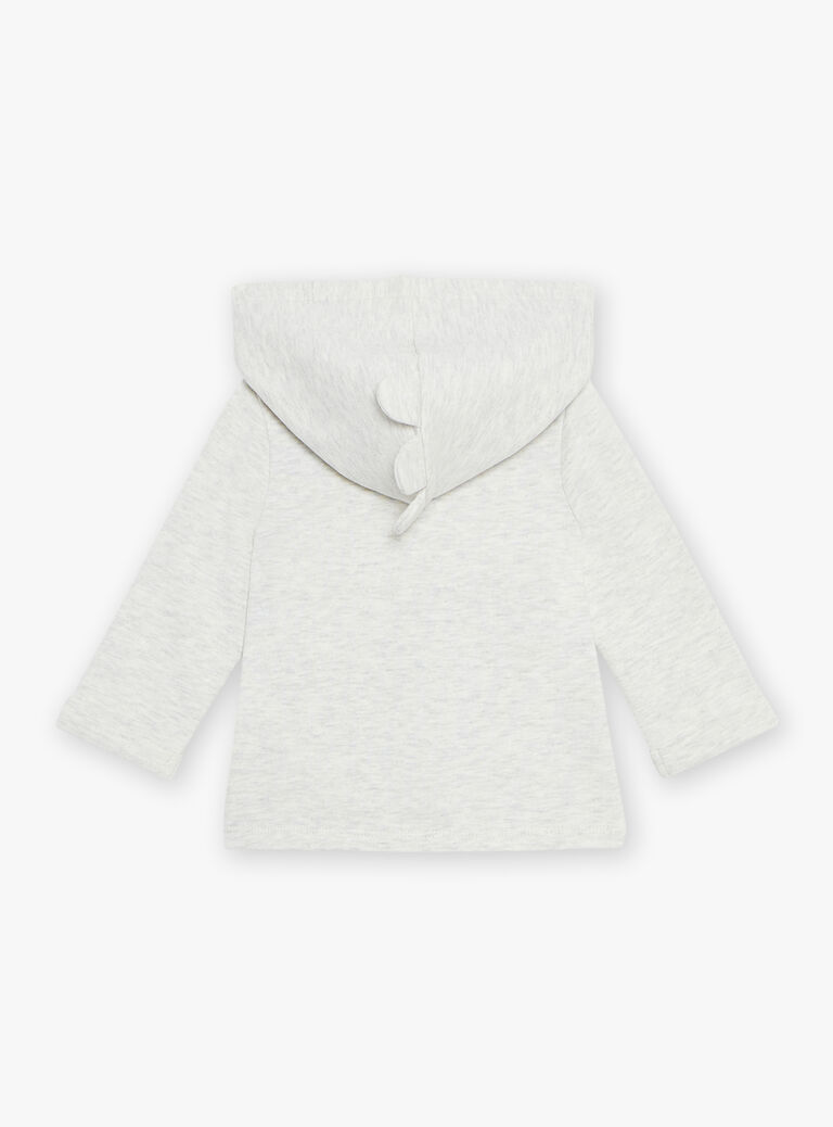 Cardigan en molleton beige chiné à capuche et à broderies animaux fantaisie