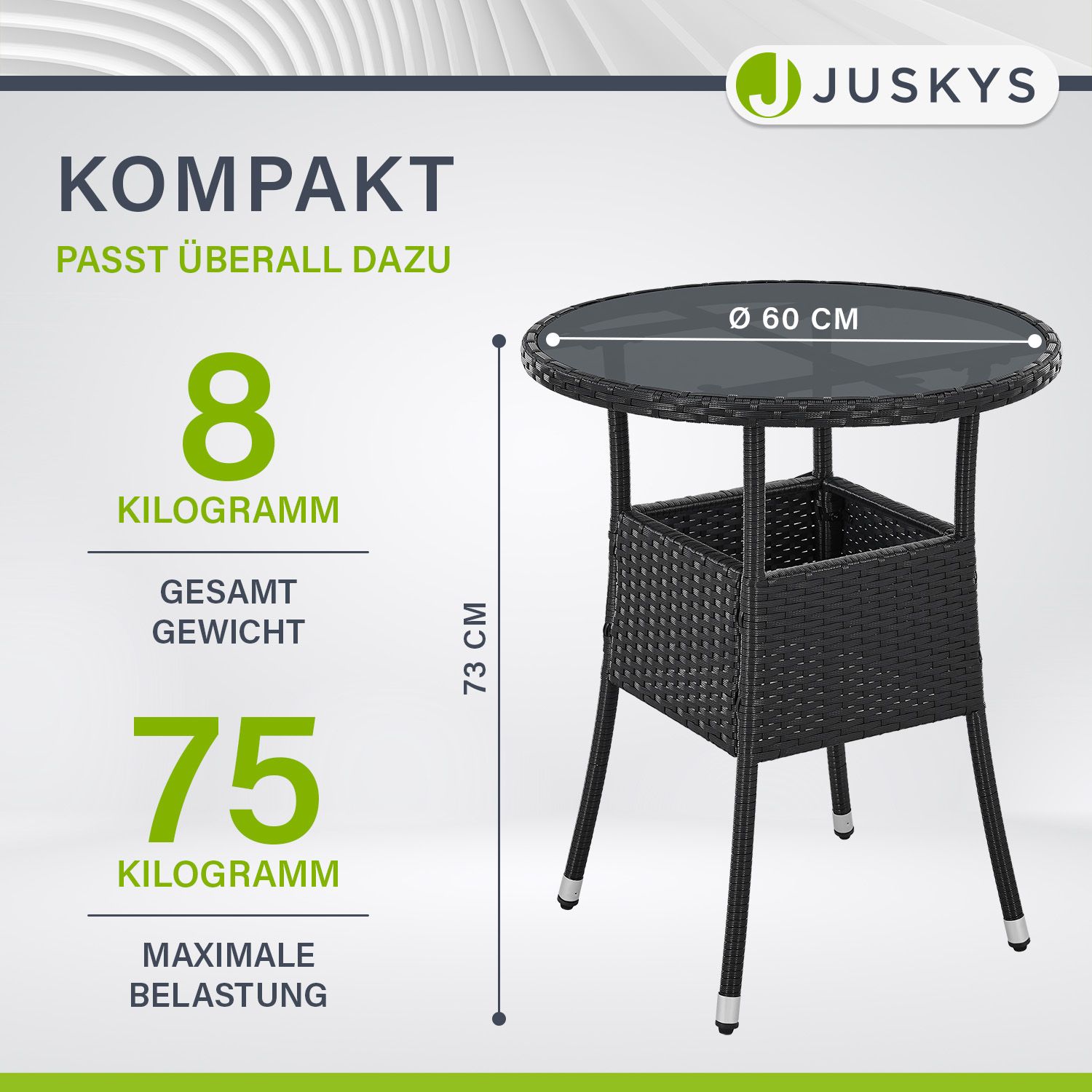 Juskys Polyrattan Gartentisch Yoro rund - wetterfest Outdoor Beistelltisch Ø 60 cm - Schwarz
