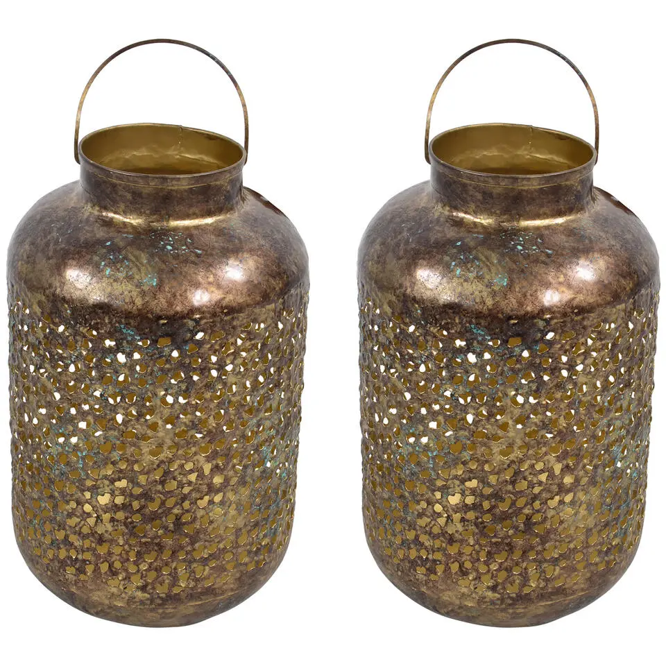 Lesi Living Lantaarn/windlicht - Oosters - metaal - 20 x 32 cm