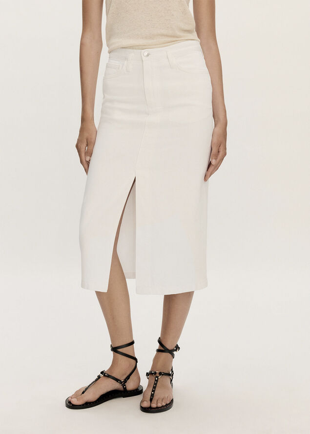 MANGO Slit denim skirt White