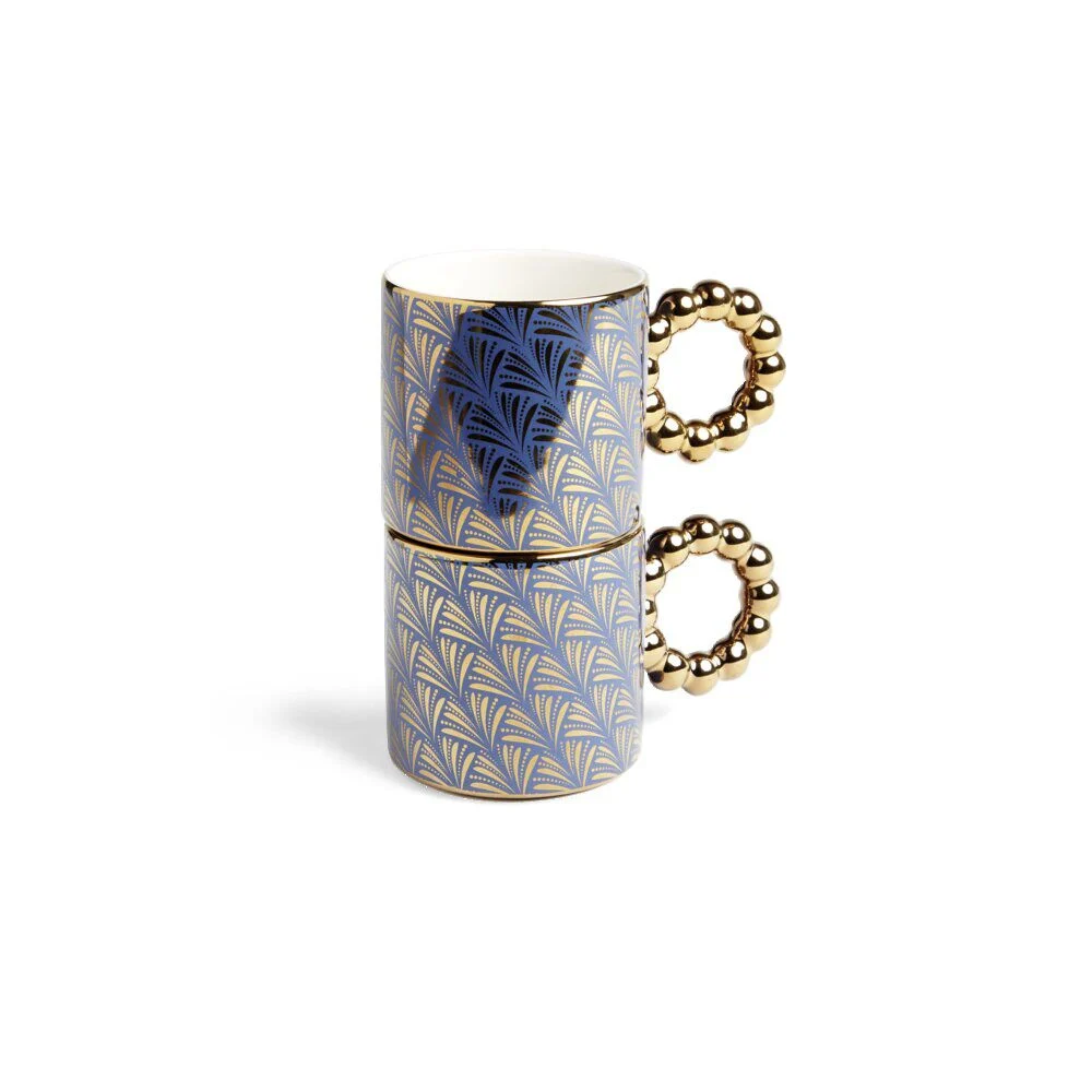 Lot de 2 mugs 30cl design chic bleu foncé et doré