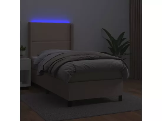 Sommier tapissier matelas et LED Cappuccino 90x190cm Similicuir