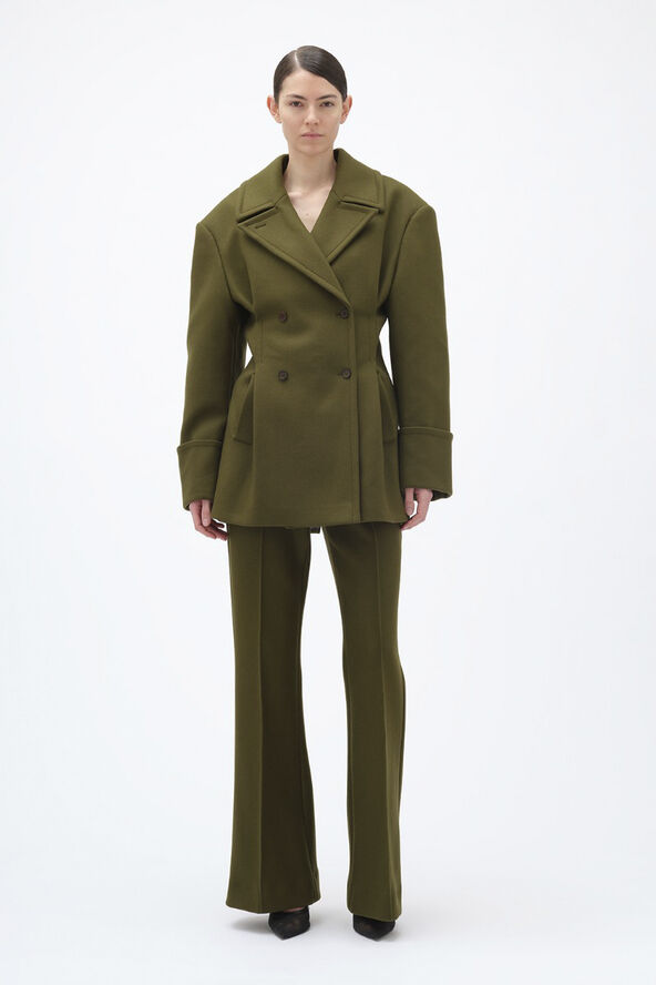 REMAIN Peacoat With Pleats Dark olive