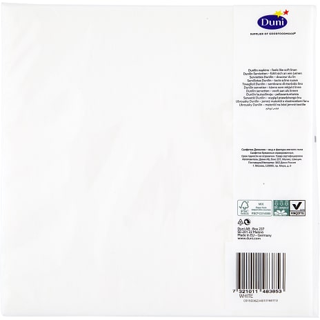 Duni ensfarvede servietter 40x40 cm 12-pak - hvid