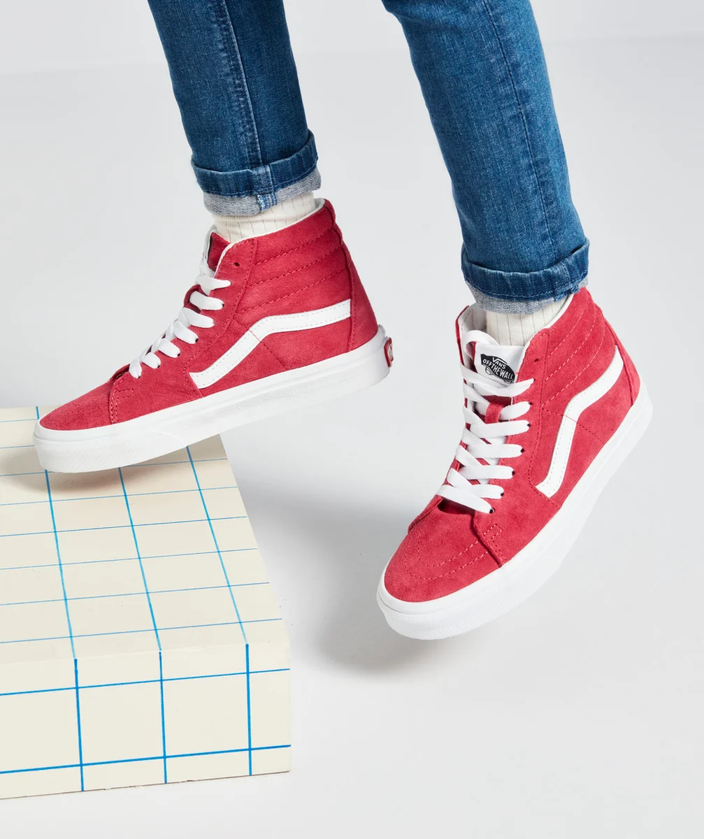 VANSBASKETS MONTANTES SUÈDE ROSE ET BLANCHE SK8-HI
