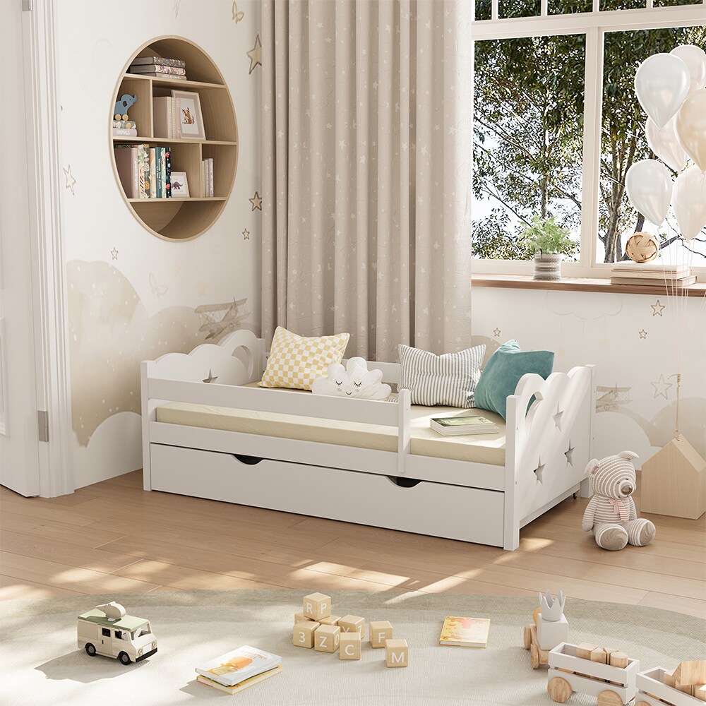 VitaliSpa Kinderbett Einzelbett Juniorbett Jessica Weiß 140x70 cm modern Kinderzimmer Bett Bettschublade Rausfallschutz