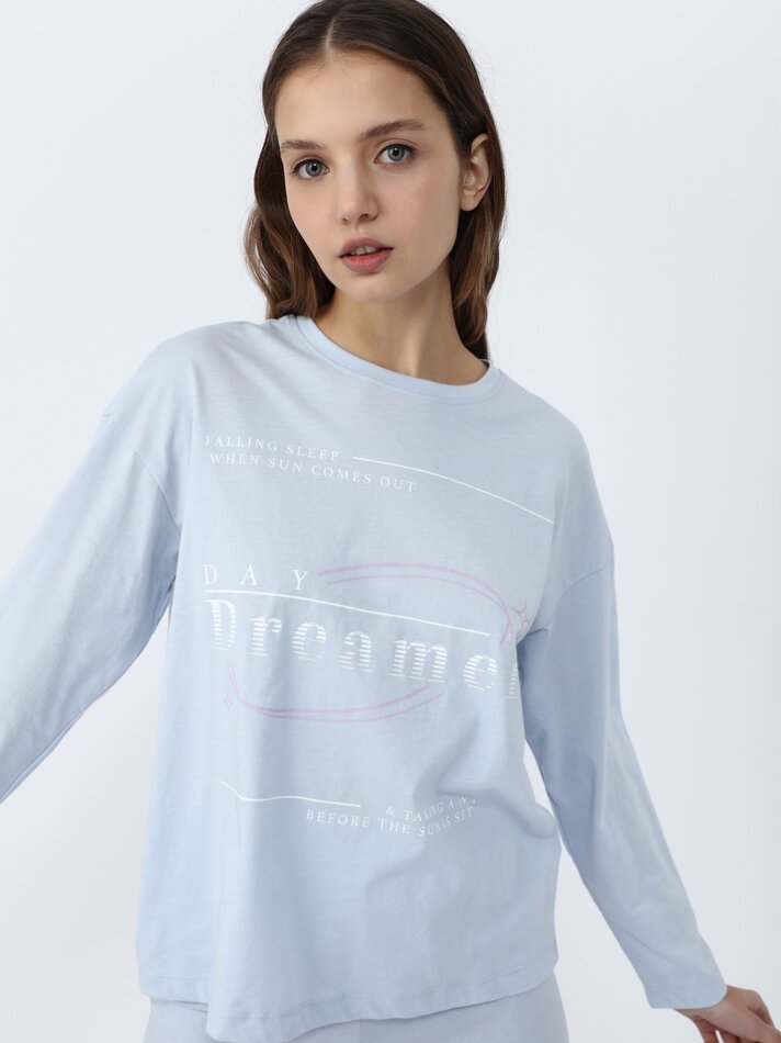 Conjunto de pijama comprido estampado - Azul claro