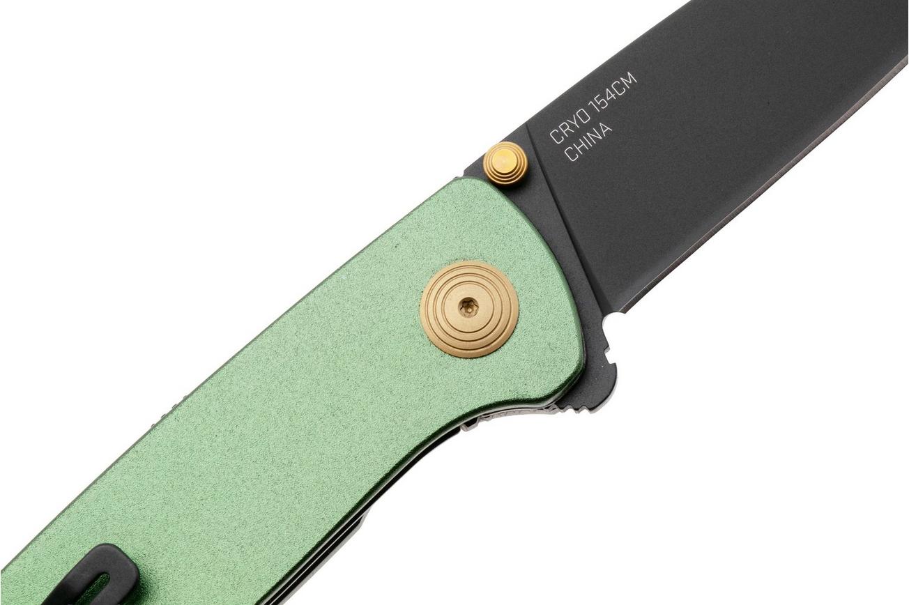SOG Twitch III 11-15-04-43, Black 154CM, Forest Green Aluminum, Gold Hardware zakmes