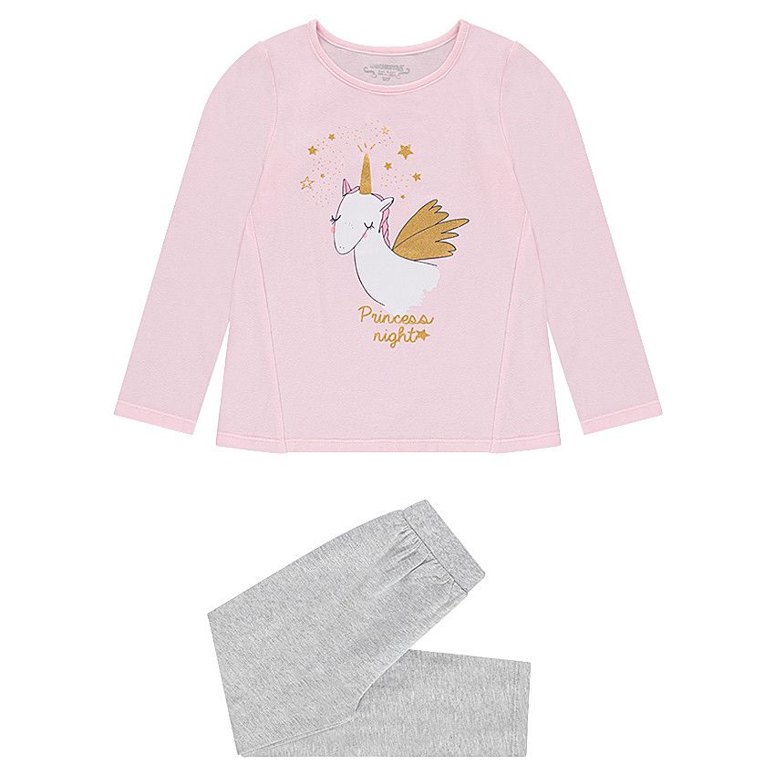 Pyjama en jersey avec licorne pailletée printée - Rose