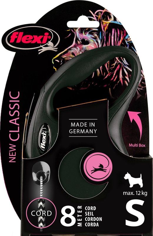 Flexi New Classic Koord - Hondenriem - Zwart - S - 8 meter -