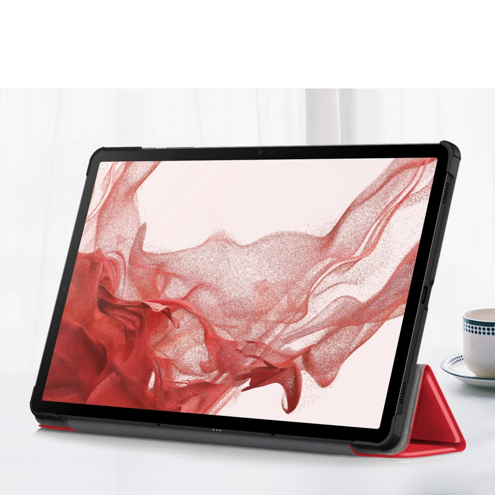 Samsung Galaxy Tab S9  Plus Leder Tasche Smart Cover Hülle Litchi Look   S-Pen Halterung - Rot